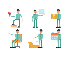 male characters in different poses vector set