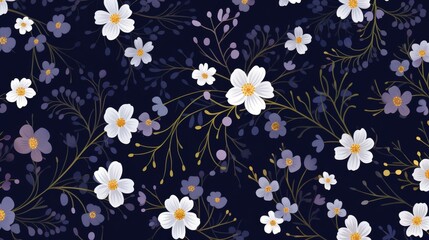  a purple flowering pattern with flowers on dark blue background