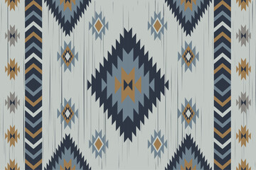 Patterns of ethnic fabrics, blue, sky blue, yellow, white, geometric designs for textiles and clothing, blankets, rugs, covers, vector illustration. - obrazy, fototapety, plakaty