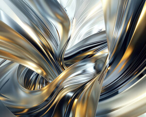 Design an abstract composition using metallic textures and dynamic patterns