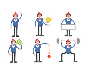 air hostess characters in different poses set vector illustration