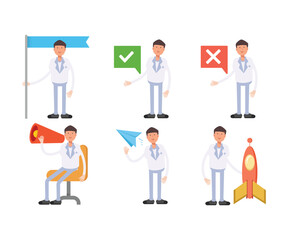 doctor characters in different poses set vector illustration