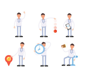 doctor characters in different poses set vector illustration