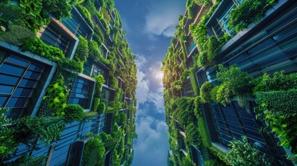 Fototapeta premium Urban Green Building Facades with Lush Plants