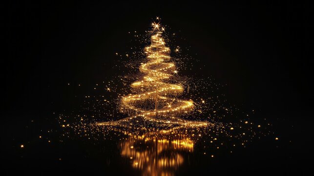 Sperkling Christmas tree on black background for greeting cards