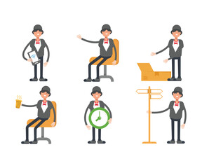 girl in tuxedo characters set in various poses vector illustration
