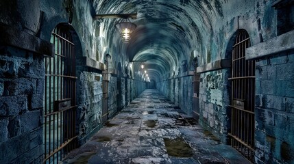 Naklejka premium a corridor inside a medieval prison