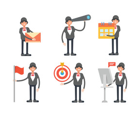 girl in tuxedo characters set in various poses vector illustration