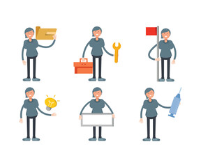 woman character in different poses set vector illustration