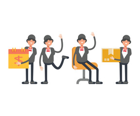Obraz premium girl in tuxedo characters set in various poses vector illustration