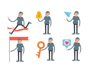 woman character in different poses set vector illustration