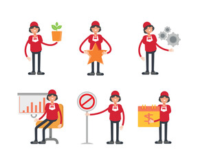 waitress characters set in various poses vector illustration