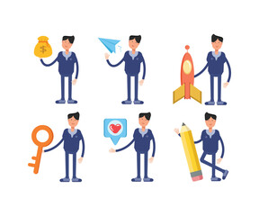 male doctor characters in different poses set vector illustration