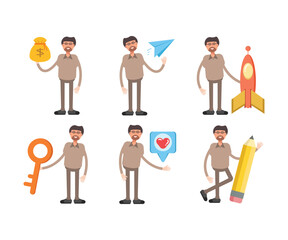 beard man characters set in various poses vector illustration