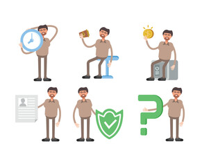 beard man characters set in various poses vector illustration