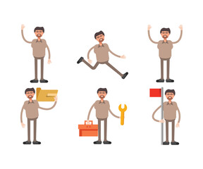 beard man characters set in various poses vector illustration