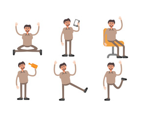 beard man characters set in various poses vector illustration