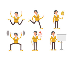 Naklejka premium woman characters in different poses vector set
