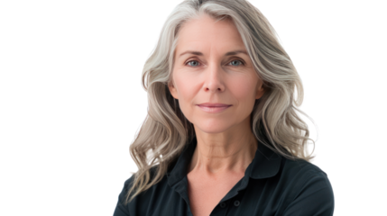 Head and shoulders portrait of mature woman. Isolated on transparent background.