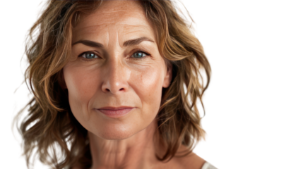 Head and shoulders portrait of mature woman. Isolated on transparent background.