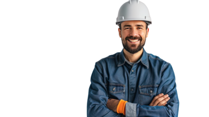 photograph of Happy smart engineer man smiling, Isolated on a transparent background.
