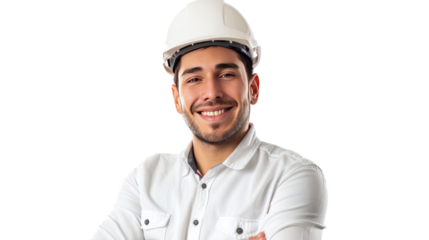 photograph of Happy smart engineer man smiling, Isolated on a transparent background.