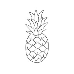 Vector isolated one single pineapple fruit with leaves colorless black and white contour line easy drawing