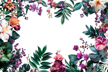 Rectangular decorative frame with colorful and mixed flowers