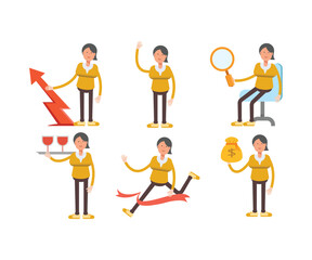 woman characters in different poses vector set