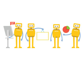 humanoid robot characters in different poses vector illustration