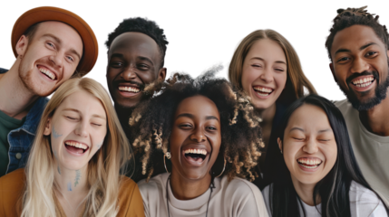 Happy friends smiling together, embodying youth and friendship in a casual, fun moment