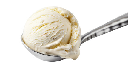 Vanilla cream scoop in a bowl with a spoon, Isolated on a transparent background.