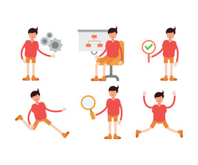 boy characters set in various poses vector illustration