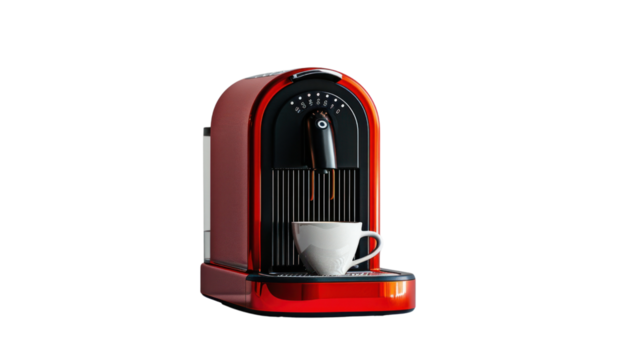 Single-serve coffee machine, red , Isolated on a transparent background.