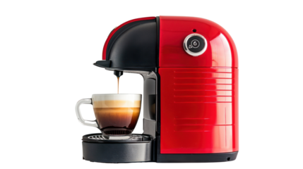 Single-serve coffee machine, red , Isolated on a transparent background.