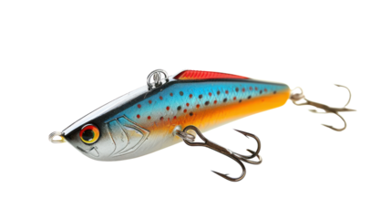 Fishing lure with hooks, Isolated on a transparent background.