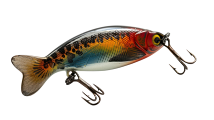 Fishing lure with hooks, Isolated on a transparent background.
