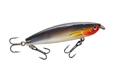 Fishing lure with hooks, Isolated on a transparent background.