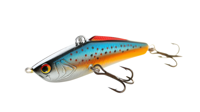 Fishing lure with hooks, Isolated on a transparent background.