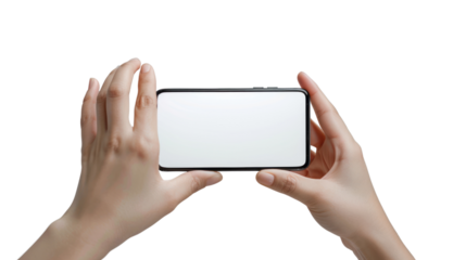 Female's Hands Playing on Smartphone, Isolated on a transparent background.