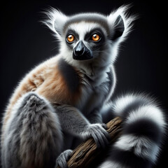 Obraz premium Illuminated lemur on black background. AI generated