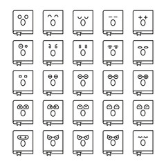 amazed book emoticons icons set vector illustration