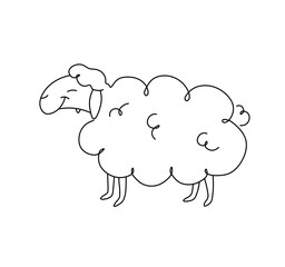 Vector isolated funny scribble sheep side view colorless black and white contour line easy drawing