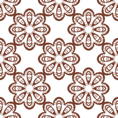 Seamless pattern with stylized outline flowers. Brown elements on a white background. Vector illustration