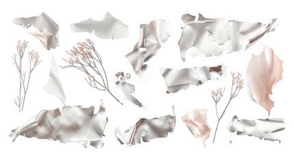 Featuring a set of silver torn scotch tape pieces. These trending elements can be used for designs with realistic textures. Digital patches are available on a transparent background. - obrazy, fototapety, plakaty