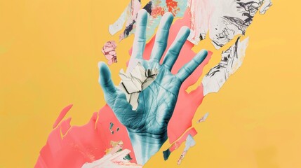 I like this collage element with the finger up. Halftone effect, modern illustration on yellow background. - obrazy, fototapety, plakaty