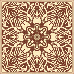 Bandana, neckerchief, square decorative panel with a fantasy composition based on a real sketch. Print design. Version No. 3. Vector illustration
