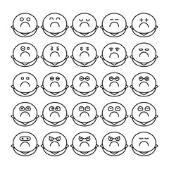 moody and bored bun emoji icons set vector illustration