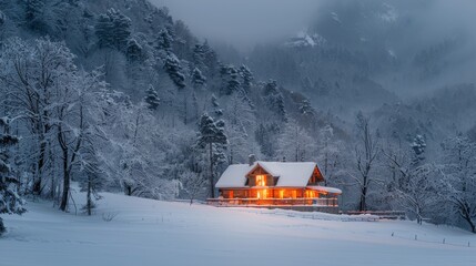 Cabin in Snowy Forest