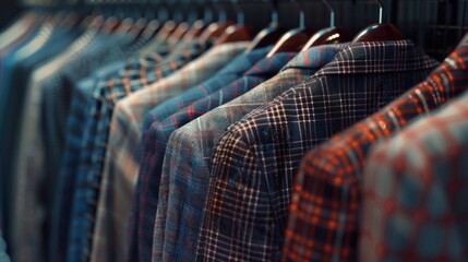 A row of colorful shirts hanging on a clothing rack. Suitable for fashion or retail concepts - Powered by Adobe